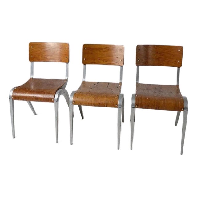 Small Mid-Century Stacking Dining Chairs from James Leonard, 1950s, Set of 3 For Sale
