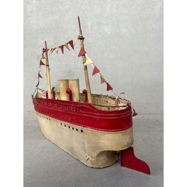 Red Brutalist Steamer Model Boat by Emmanuel Hiel, 1940s For Sale - Image 8 of 16