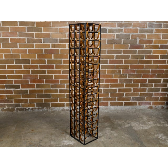 Mid-Century Modern Mid 20th Century Mid Century Modern Tall and Narrow Iron Wine Rack with Leather Straps For Sale - Image 3 of 11