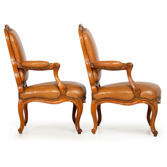 Pair of French Louis XV Carved Fauteuils Arm Chairs by Louis Cresson Ca. 1750 For Sale - Image 4 of 18