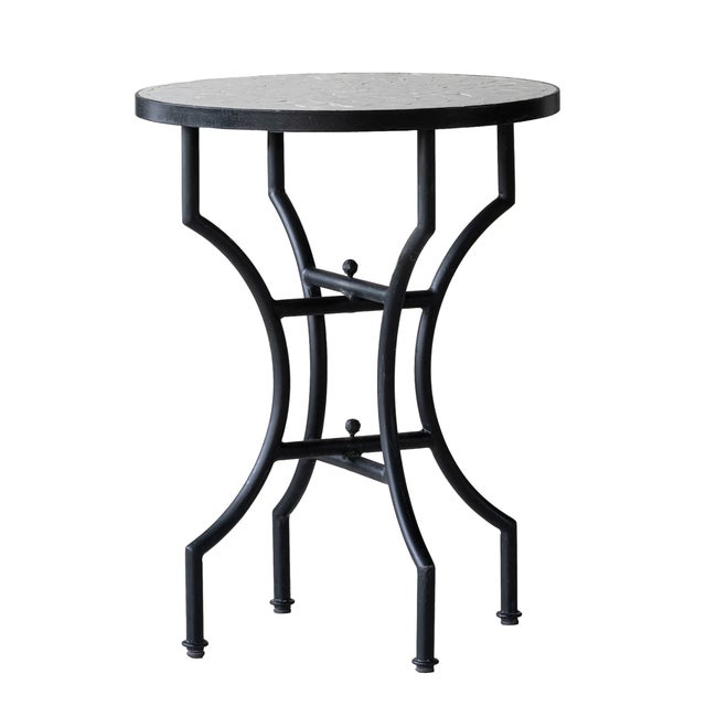 Moroccan Matthew Izzo Home Moroccan Zellige Vanilla Tile and Iron Base 24" Round Bistro Table For Sale - Image 3 of 3