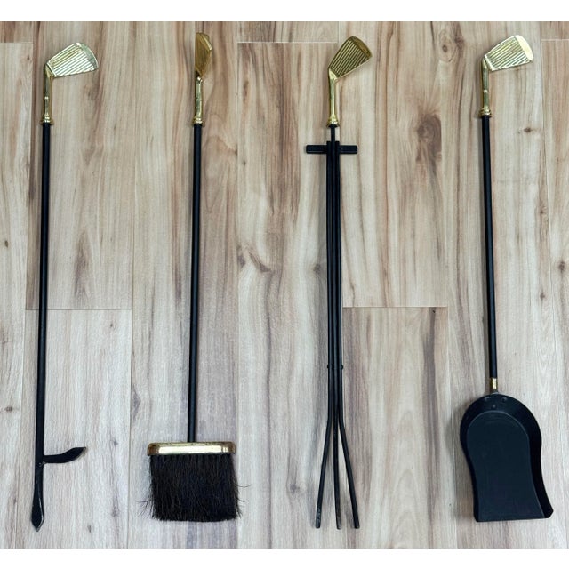 Vintage Brass and Cast Iron Golf Club Fireplace Tools For Sale - Image 10 of 12