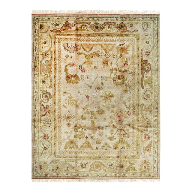 Light Antique Turkish Oushak Design Beige Modern Contemporary Mohair Rug Carpet For Sale