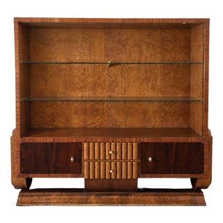 Art Deco Italian Sideboard in Walnut Burl, Maple and Dark Wood Veneer with Glass, 1940s For Sale
