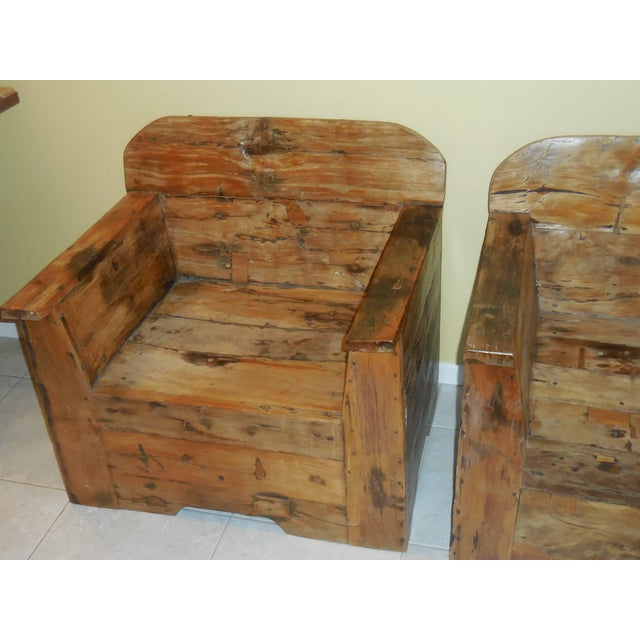 1960s Vintage Wood Primitive Style Armchairs - a Pair For Sale - Image 9 of 11