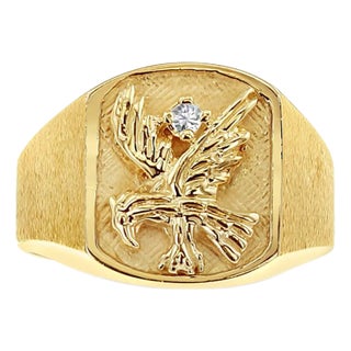 Soaring Eagle with Diamond Center & Brushed Satin Finish on Side, Size 13 For Sale