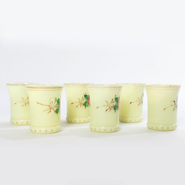 1900 - 1909 Early 1900s Heisey Uranium Custard Glass Ring Band Drink Set- 7 Pieces For Sale - Image 5 of 12