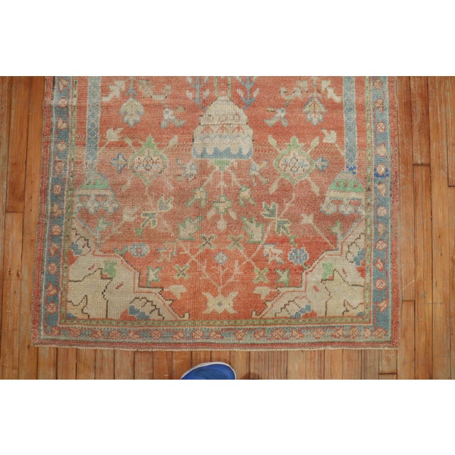 Antique Zabihi Collection Turkish Oushak Prayer Rug - 3'8" x 4'11" For Sale In New York - Image 6 of 11