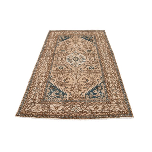 Traditional Early 20th Century Vintage Handmade Beige Medallion Wool Rug For Sale - Image 3 of 9