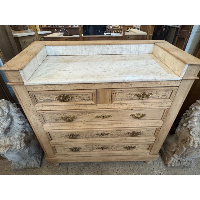 French Provincial Antique French Bleached Oak Marble Top Chest C. 1890 For Sale - Image 3 of 16