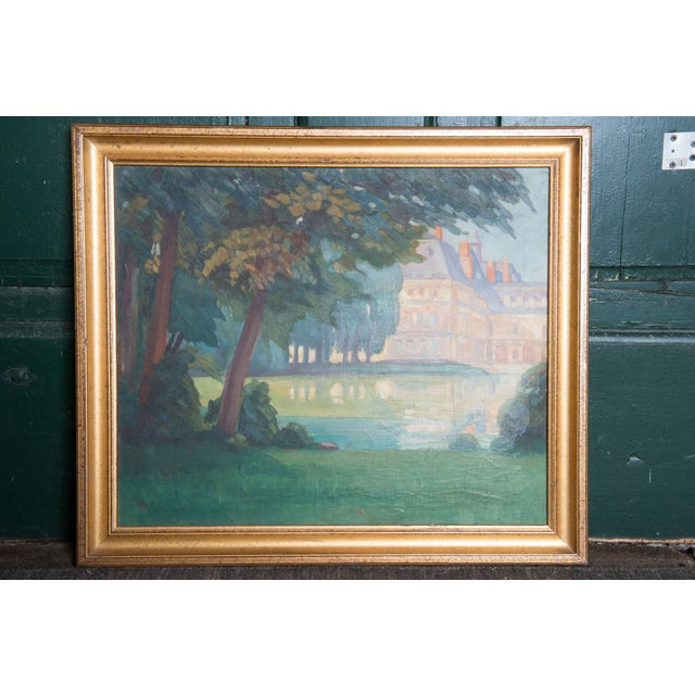 French Late 19th Century Framed Napoleon III Era Oil on Canvas Painting of French Chateau Landscape For Sale - Image 3 of 13