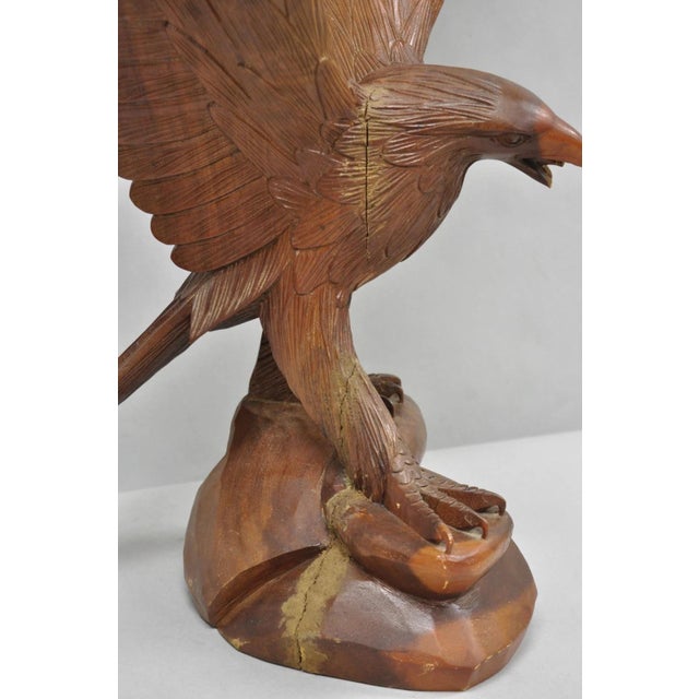 Wood Vintage Black Forest 24" Hand Carved Wood Bald Eagle Figure Statue Sculpture For Sale - Image 7 of 18