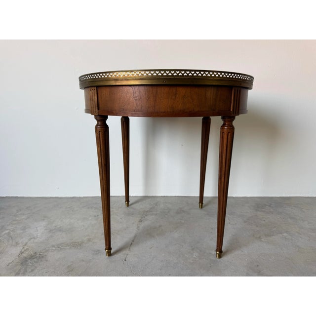 Vintage Baker Furniture Louis XVI-Style Bouillotte Side Table With Brass Gallery and Single Drawer For Sale - Image 11 of 12