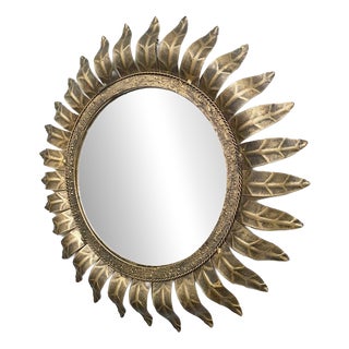 Mid-Century French Gold Leaf Gilded Sunburst Mirror, 1960s For Sale