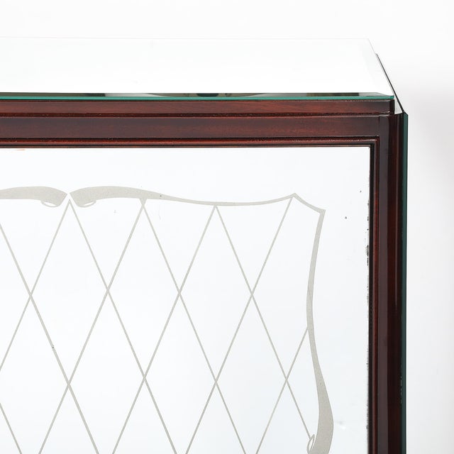 Art Deco Directoire Style Walnut, Mirrored & Reverse Etched Detail Bar Cabinet For Sale - Image 4 of 18