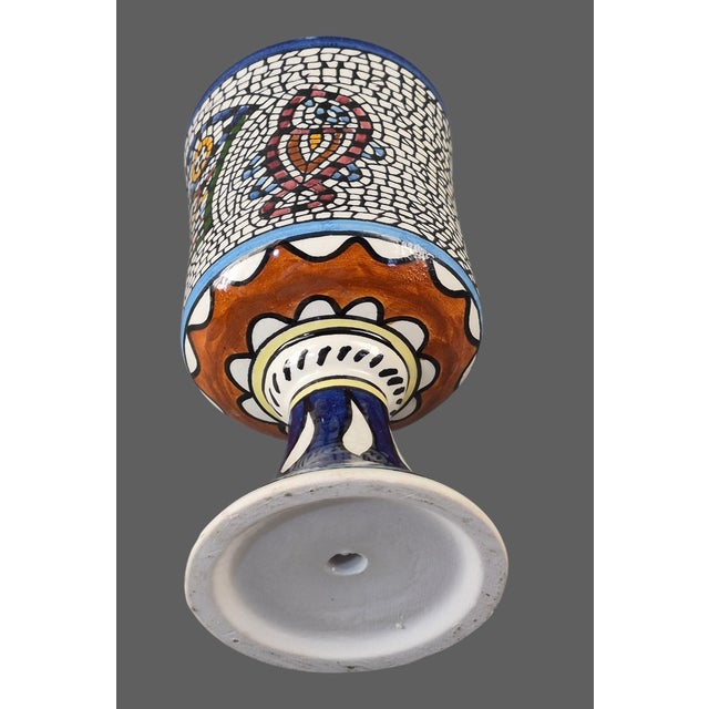 Blue Late 20th Century Hand Painted Armenian Ceramic Communion Chalice Loaves & Fish Mosaic Motif Spiritual For Sale - Image 8 of 10