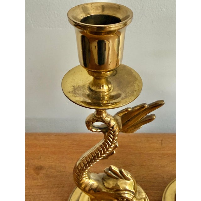Metal 20th Century Brass Dolphin Neoclassical Candle Holders - A Pair For Sale - Image 7 of 11