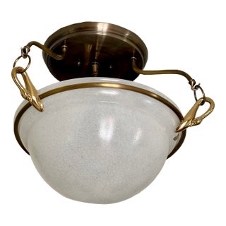 Vintage Fredrick Ramond Semi-Flush Ceiling Light Fixture With French Vianne Glass Shade For Sale