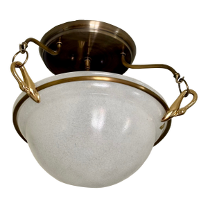 Vintage Fredrick Ramond Semi-Flush Ceiling Light Fixture With French Vianne Glass Shade