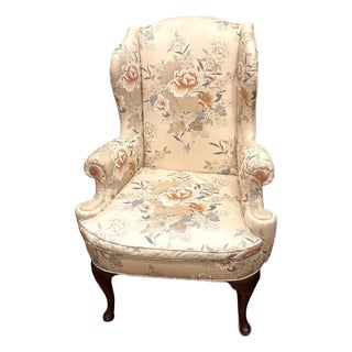 Henredon Peach Floral Wingback Chair For Sale