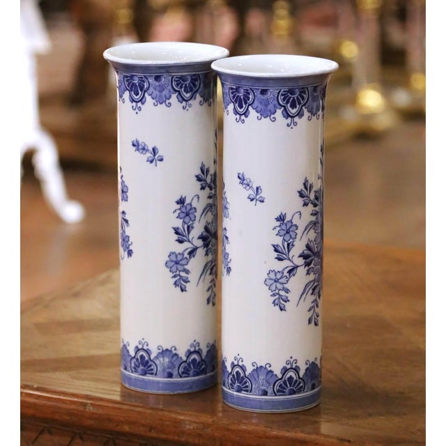 Pair of Early 20th Century Dutch Delft Faience Vases With Sailboat Scenes For Sale - Image 4 of 9