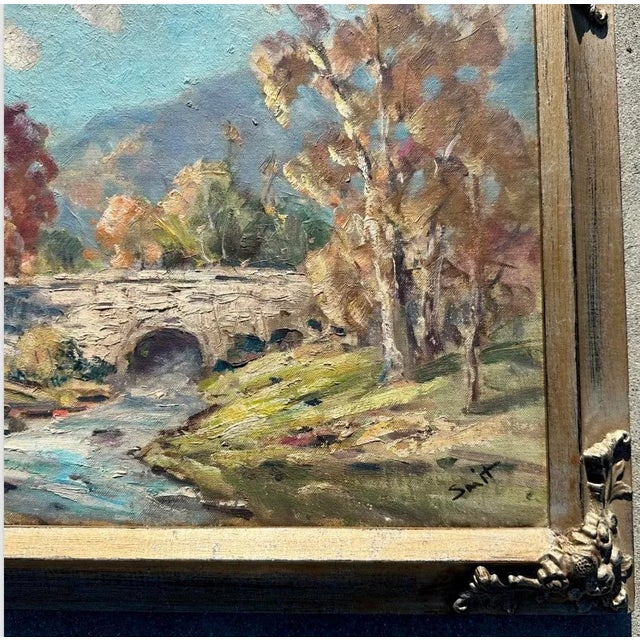 1960s Derk Smit (1889–1985) – Original Oil Landscape Painting Bridge Over Stream For Sale In San Diego - Image 6 of 12