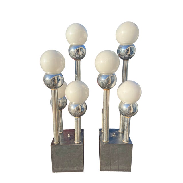 Mid-Century Modern Vintage Mid Century Modern Table Lamps in Chrome Atomic Style - a Pair For Sale - Image 3 of 8