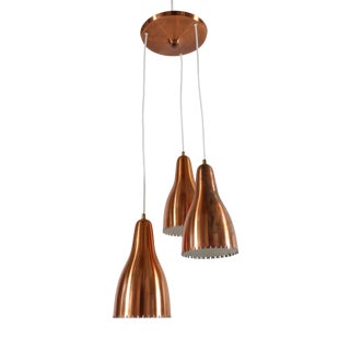 Bent Karlby 3-Cone Copper Chandelier with Canopy from Lyfa, Denmark, 1950s For Sale