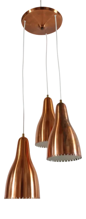 Bent Karlby 3-Cone Copper Chandelier with Canopy from Lyfa, Denmark, 1950s