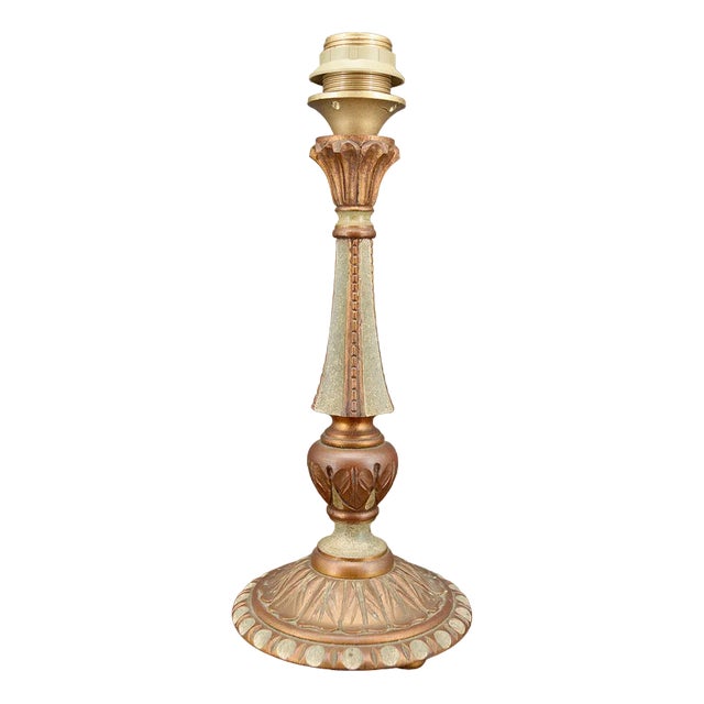 French Art Deco Lamp in Green Painted Wood and Copper Patina, 1920 For Sale