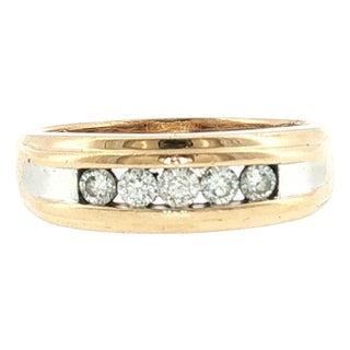 Late 20th-Century 14 Karat Two Tone 5 Diamond Men's Wedding Ring, Size 12.25 For Sale