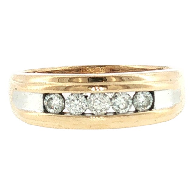 Late 20th-Century 14 Karat Two Tone 5 Diamond Men's Wedding Ring, Size 12.25 For Sale