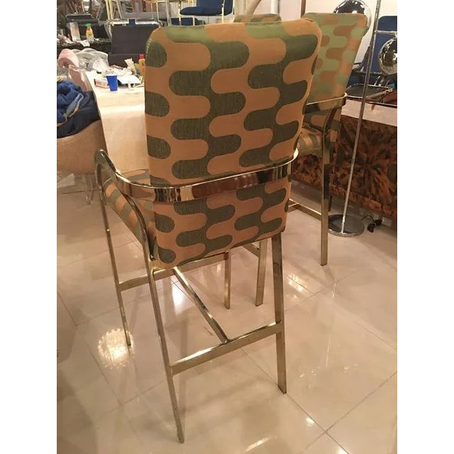 Metal Vintage Hollywood Regency DIA Upholstered Brass Gold Arm Bar Stools - Set of 3 For Sale - Image 7 of 12