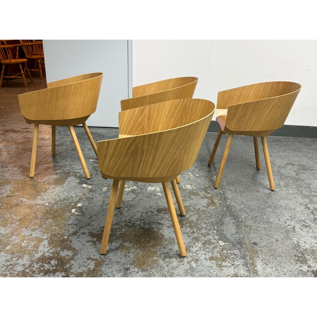 Stefan Diez for E15 Ch04 Houdini Oak + Leather Armchairs, Set of Four For Sale - Image 4 of 12