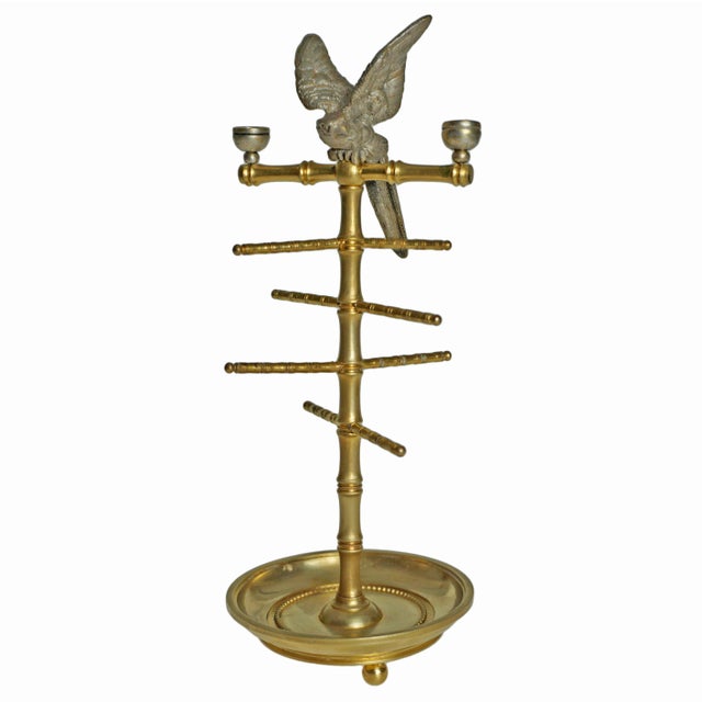 Antique Parrot Perch Gilt & Silvered Bronze Ring Holder Jewelry Stand Porte Bijoux Charming antique French bronze ring...