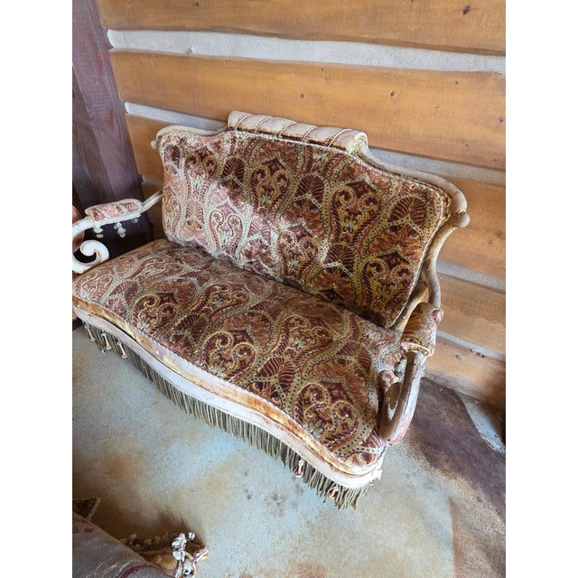 Victorian Early 19th Century Cut Velvet Victorian Love Seat For Sale - Image 3 of 8
