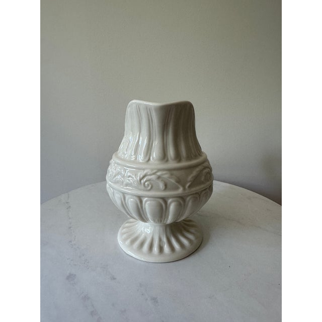 Vintage Creamware Footed Pitcher With Embossed Classical Relief For Sale In New York - Image 6 of 9