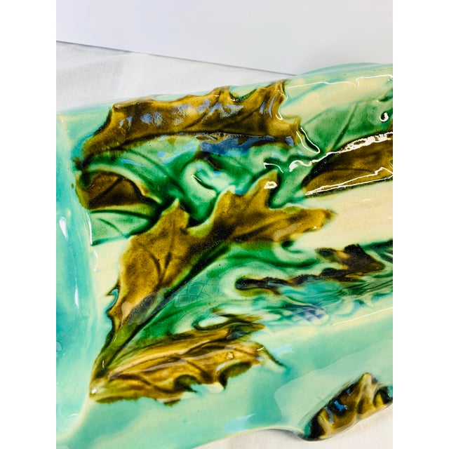 Rare Antique French Barbotine Majolica Turquoise Asparagus Serving Tray Platter Dish For Sale In Chicago - Image 6 of 11