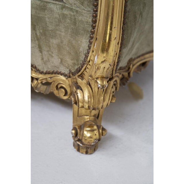 Vintage Italian Gilded Woold and Velvet Sofa For Sale - Image 9 of 14
