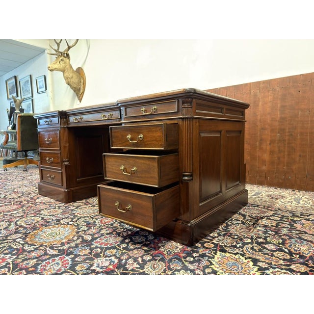 English Partner Desk in Teak and Leather For Sale - Image 14 of 18