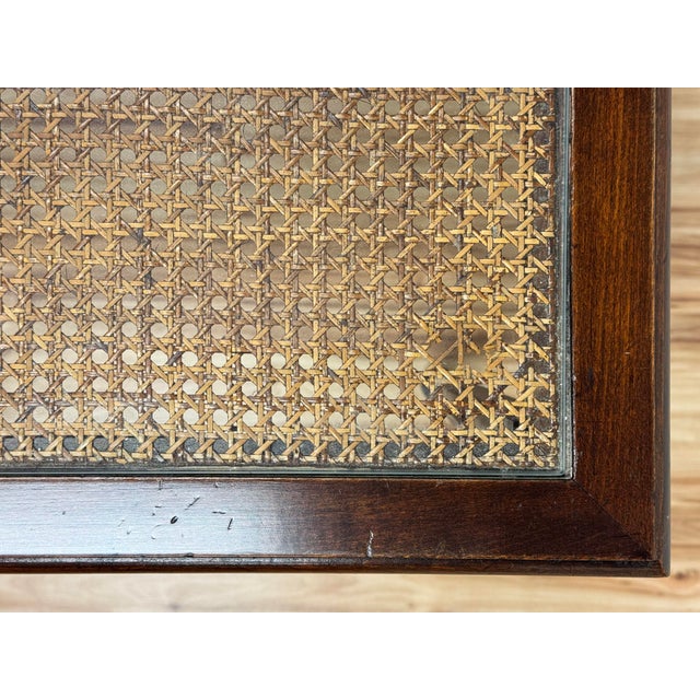 Vintage Carved Wood Caned Game Table With Inset Glass Top For Sale - Image 10 of 11