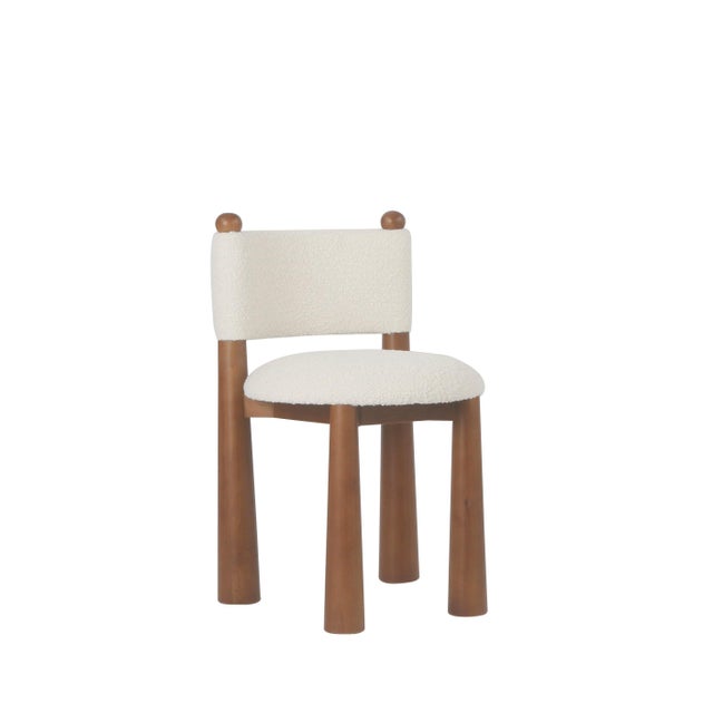 2020s Balmain 42"w Round Small Dining Table Set With 4 White Boucle Chairs-Game Room Set For Sale - Image 5 of 7