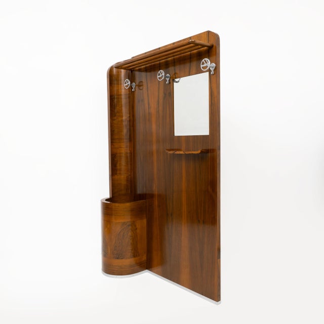 Art Deco Italian Walnut Entry Hall Stand with Integrated Umbrella Holder, 1930 For Sale - Image 6 of 10