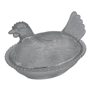 Vintage Indiana Clear Glass Covered Chicken on Nest Candy Dish Sitting Hen
