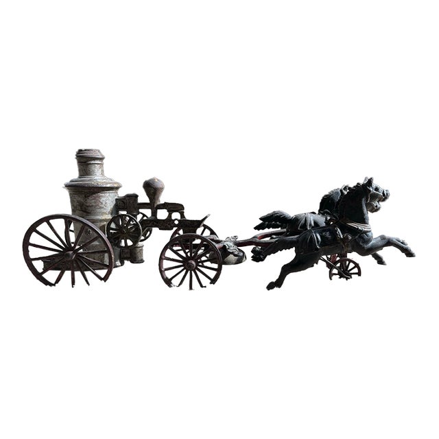 Antique 18” Cast Iron Three Horse Steam Pumper Toy. (Kenton/Hublet Style) For Sale