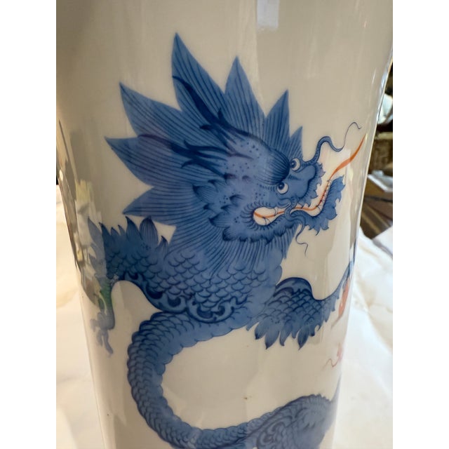Ceramic Large Meissen Blue Ming Dragon Vase For Sale - Image 7 of 10