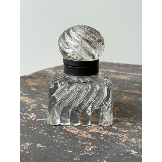 Metal Vintage Swirling Cast Glass + Metal Inkwell, Circa Late 19th - Early 20th Century For Sale - Image 7 of 13
