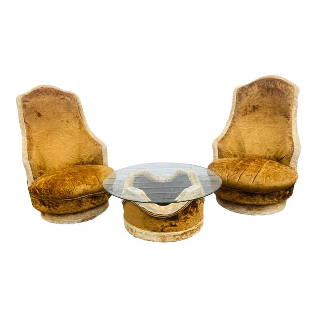 Midcentury Modern Set, Pair of Chairs and Coffee Table For Sale