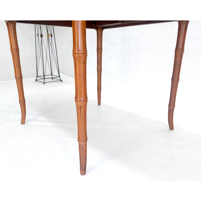 Fine Olive Green Leather Top Faux Bamboo Legs Flip Game Dining Table MINT For Sale - Image 12 of 14