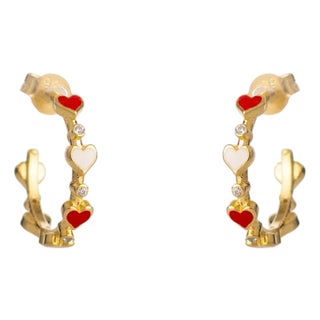 Eternal Love Enamel Heart Hoop Earrings, A Pair For Sale